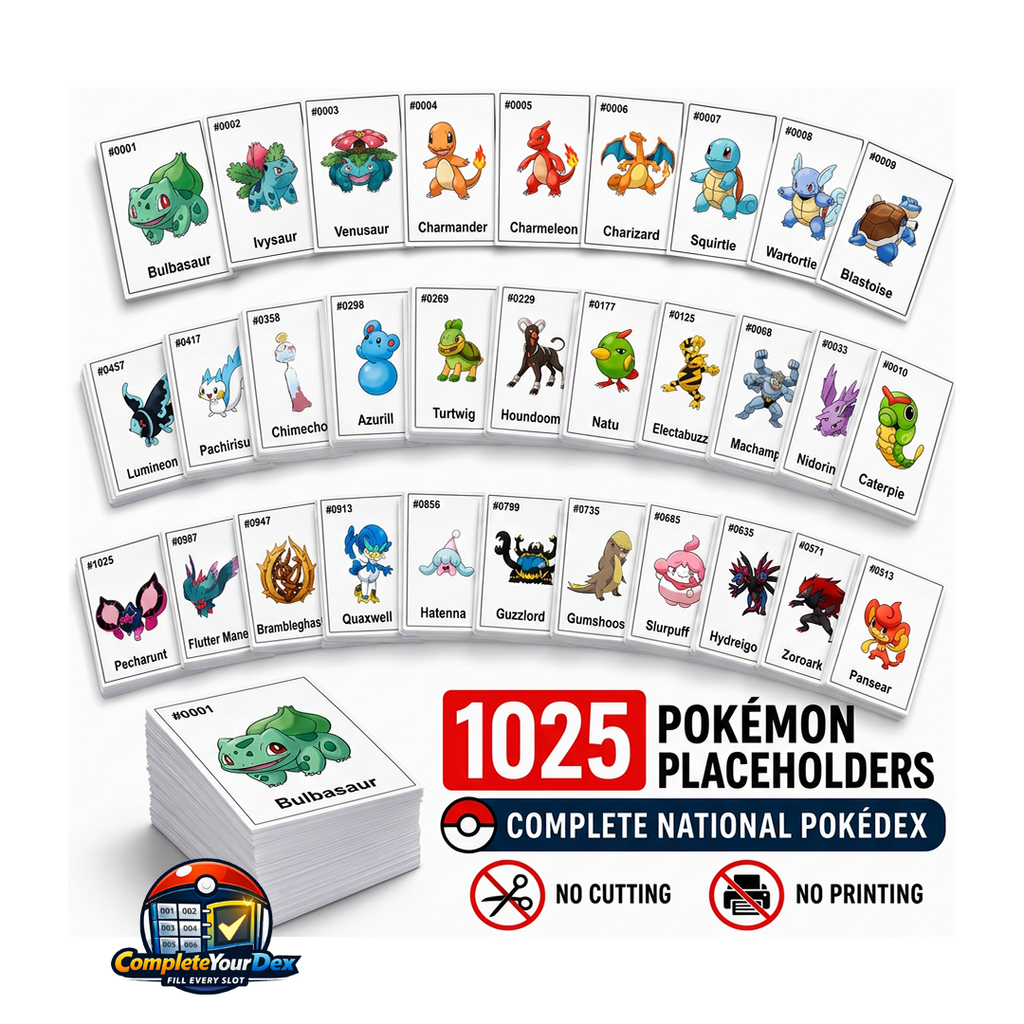 Pokédex Placeholder Kit | Full Dex #0001–#1025 | Pokémon Binder Insert Cards