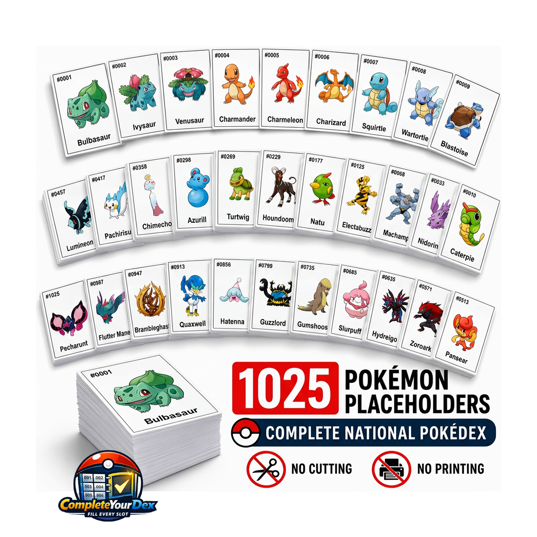 Pokédex Placeholder Kit | Full Dex #0001–#1025 | Pokémon Binder Insert Cards